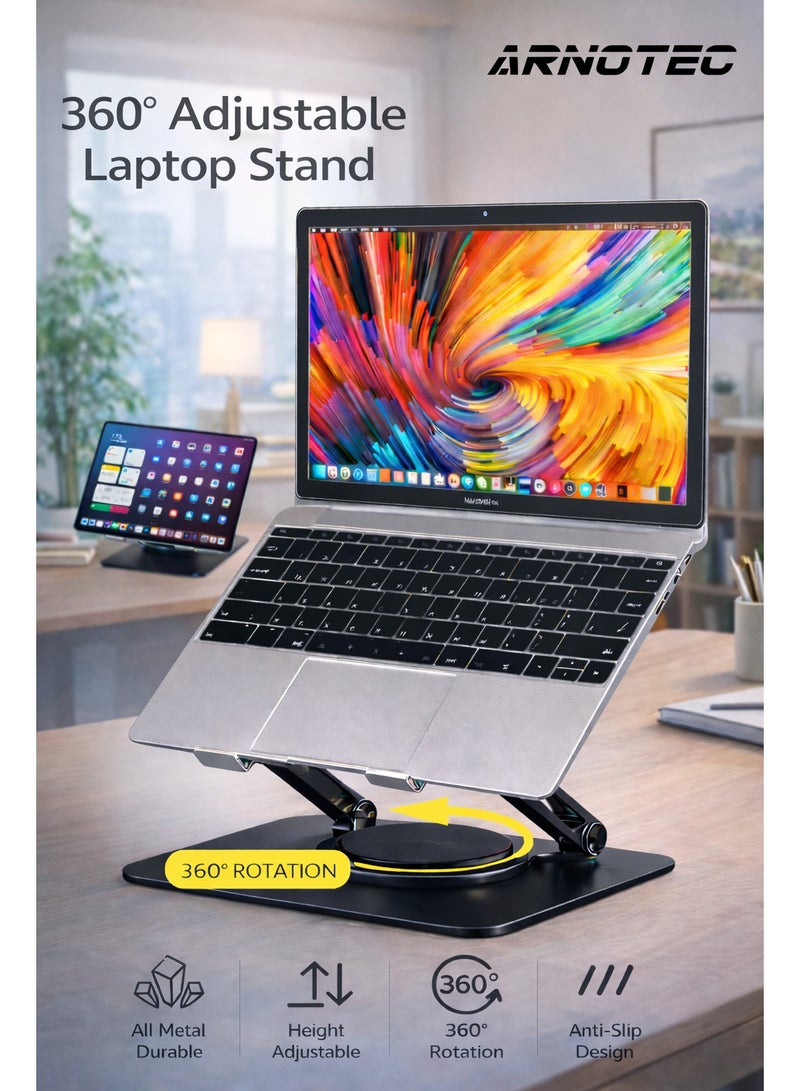 ARNOTEC حامل لابتوب للمكتب مع قاعدة تدور ٣٦٠°، حامل لابتوب قابل للتعديل من عدة زوايا، رافع لابتوب قابل للطي متوافق مع أجهزة الكمبيوتر الشخصي من ١٠ إلى ١٥.٦ بوصة - Image 1